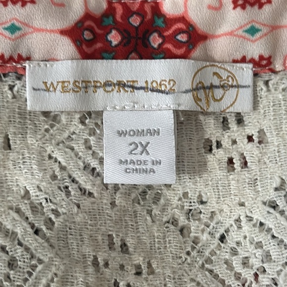 Westport 1962 Red/Pink/Blue Pattern Boho Lace Back Sleeveless Top Plus Size 2x - Picture 10 of 11